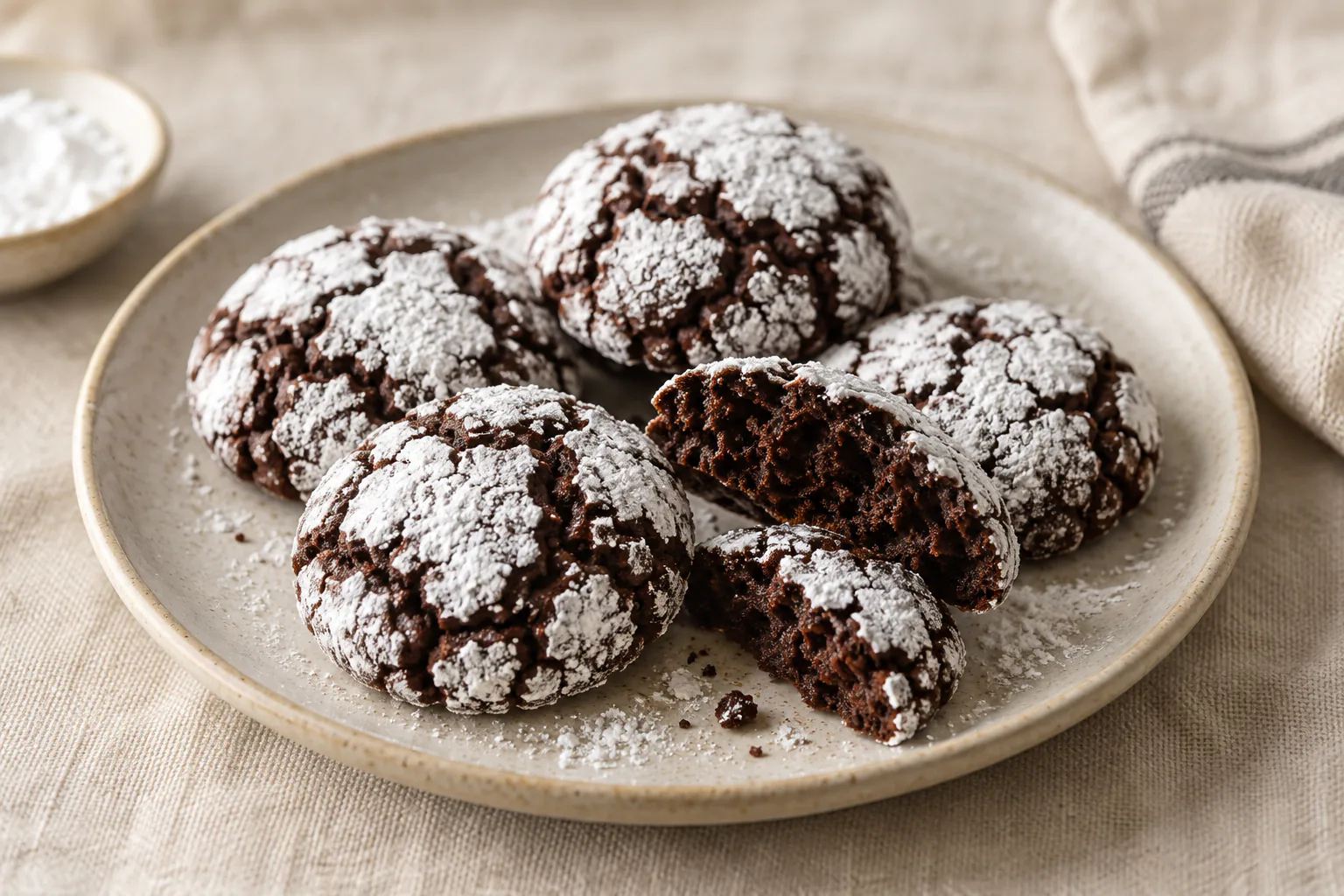 Chocolate crinkle cookies with a cracked surface