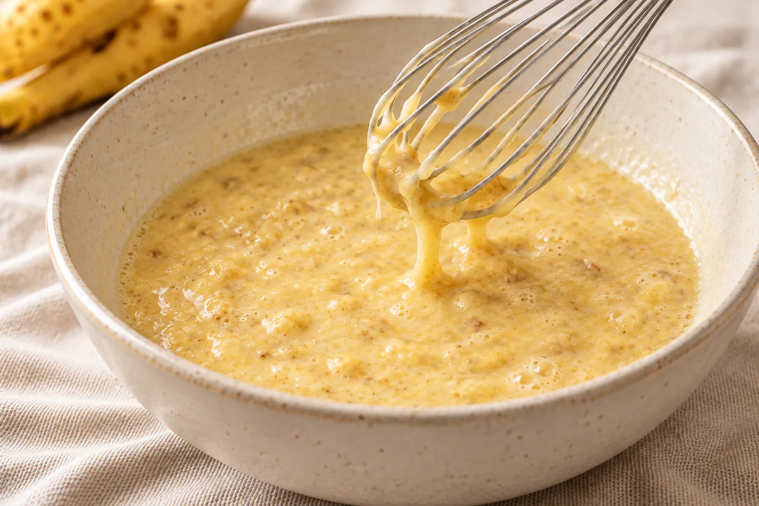 Pale golden banana and Greek yoghurt mixture with small banana flecks