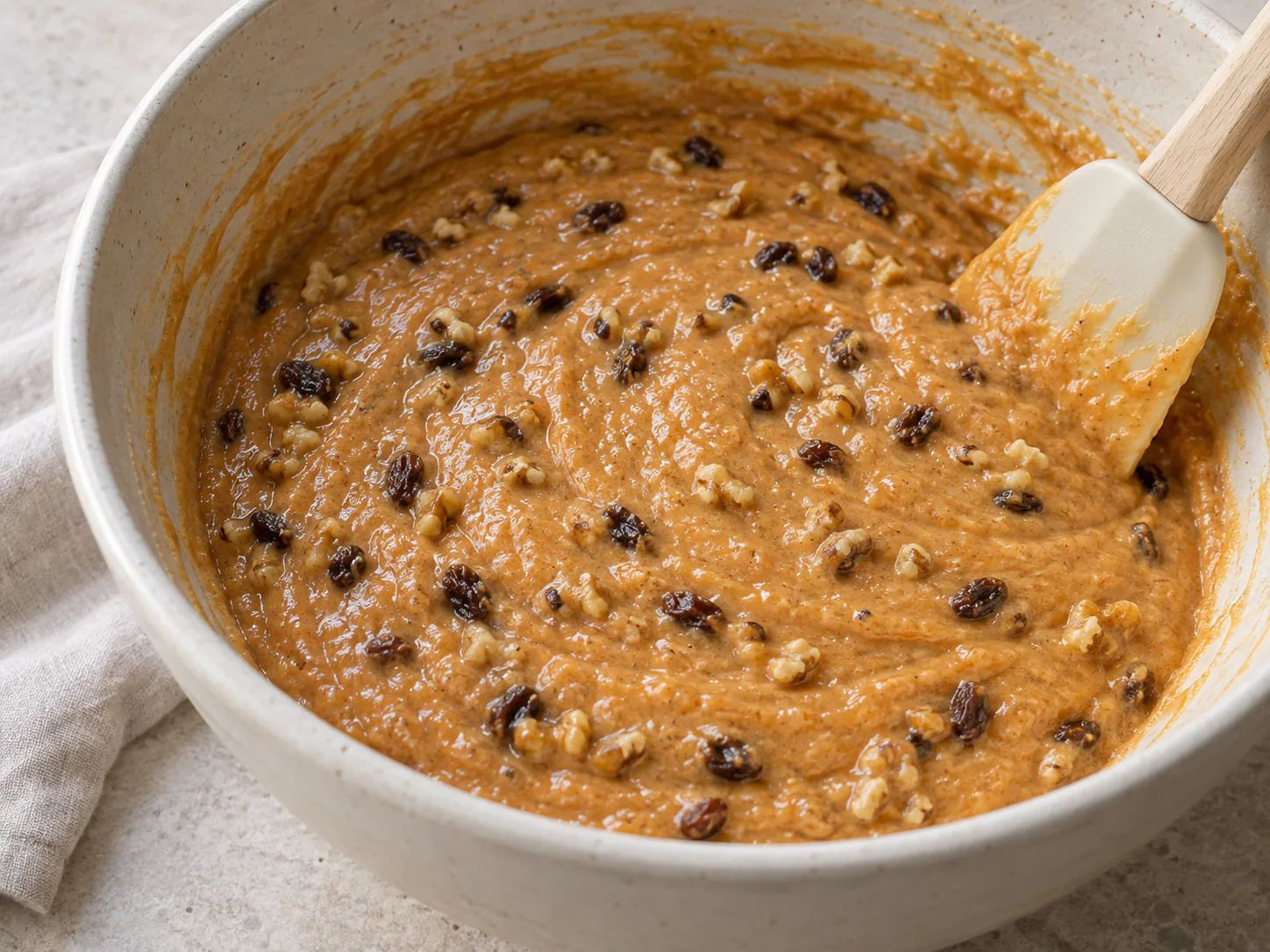 Carrot batter with raisins and chopped nuts